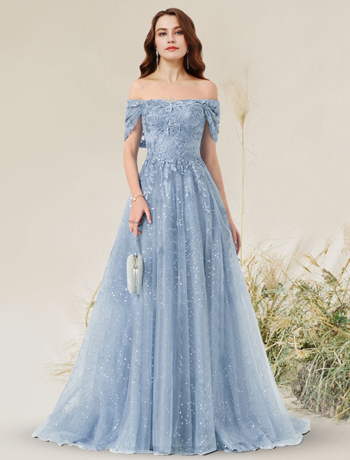 Wholesa A-Line Prom Dresses Elegant Dress Wedding Guest Prom Sweep / Brush Train Sleeveless Off Shoulder Lace with Pleats