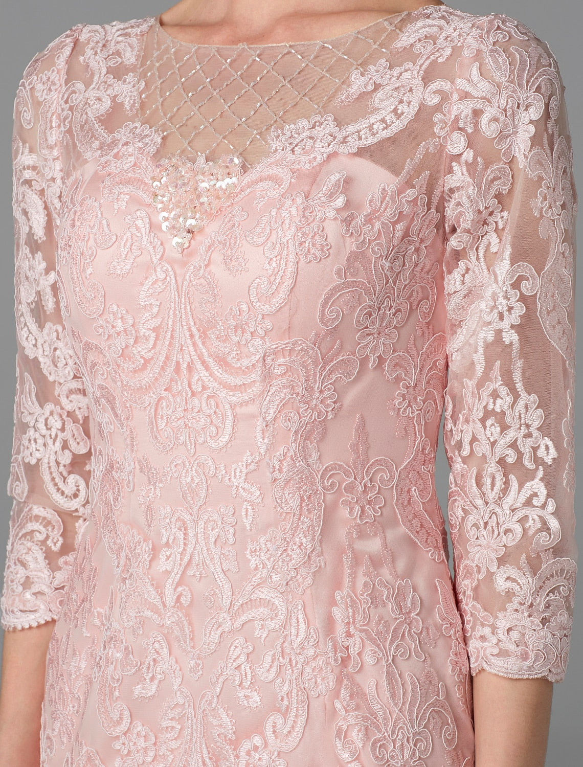 wholesale  Two Piece Sheath / Column Mother of the Bride Dress Church Sparkle & Shine Jewel Neck Knee Length Chiffon Lace 3/4 Length Sleeve Jacket Dresses with Beading Appliques