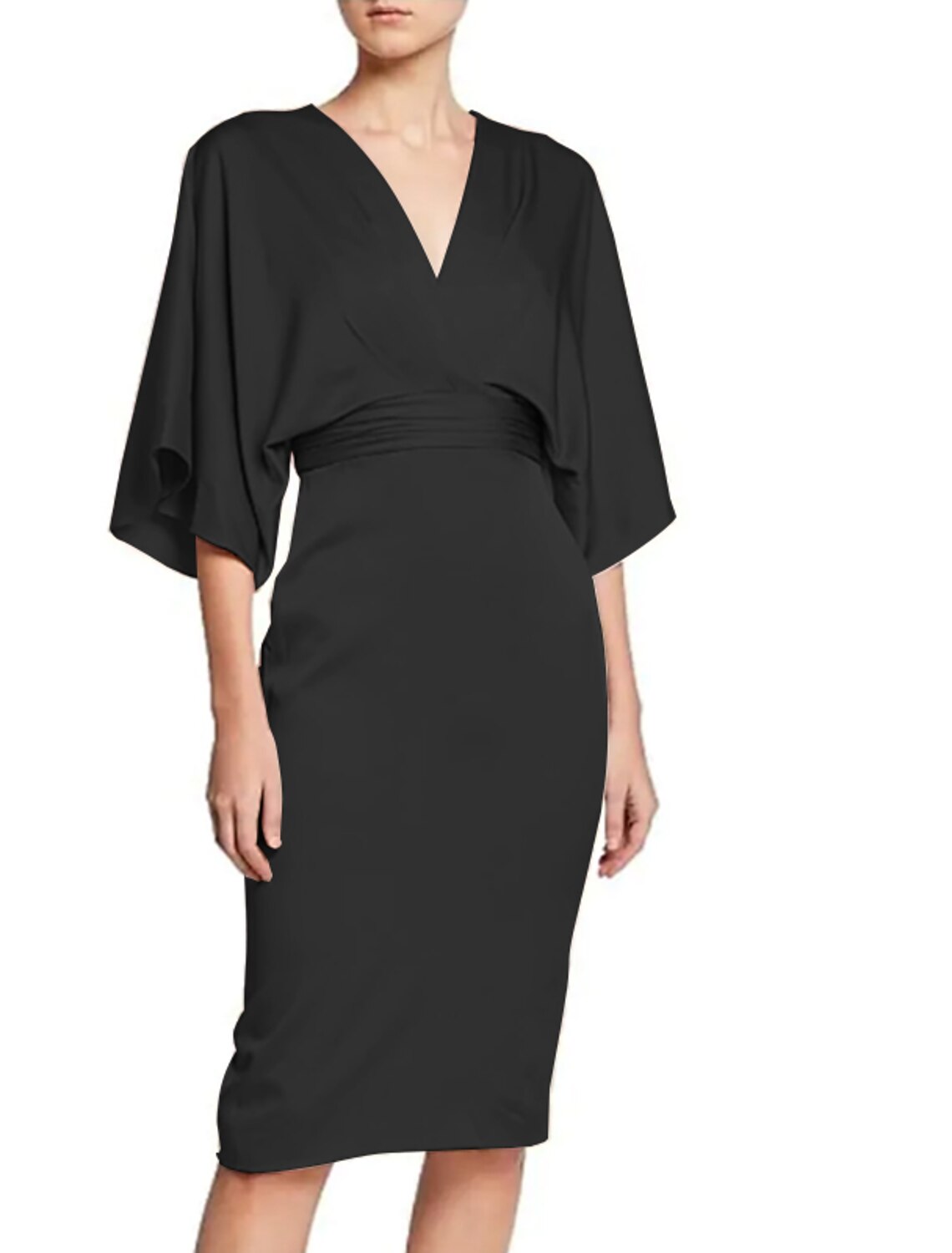 Wholesa Sheath / Column Cocktail Dresses Party Dress Wedding Guest Holiday Knee Length Half Sleeve V Neck Satin with Sash / Ribbon