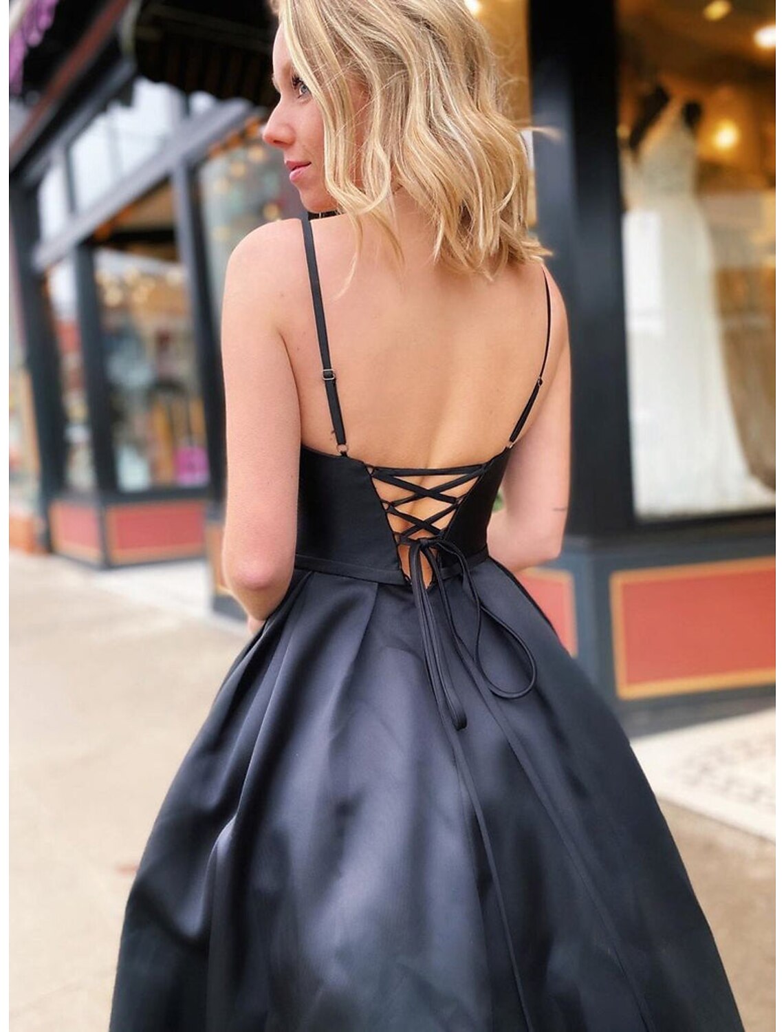 wholesale  A-Line Prom Dresses Open Back Dress Formal Wedding Guest Floor Length Sleeveless V Neck Pocket Stretch Satin Backless with Pleats Beading Pocket