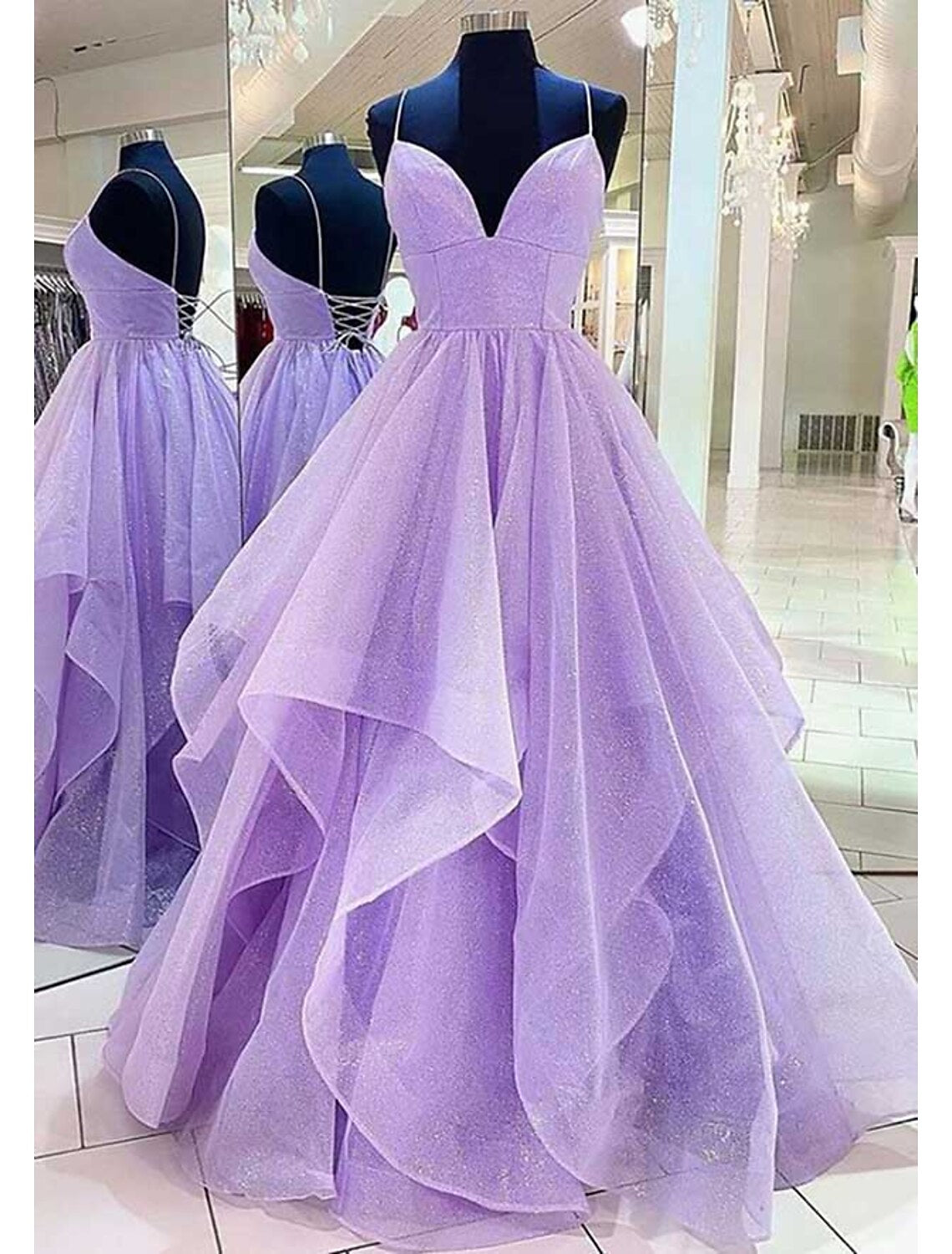 wholesale  Ball Gown A-Line Prom Dresses Sparkle & Shine Dress Formal Wedding Party Dress Floor Length Sleeveless Sweetheart Tulle Backless with Pleats Ruffles