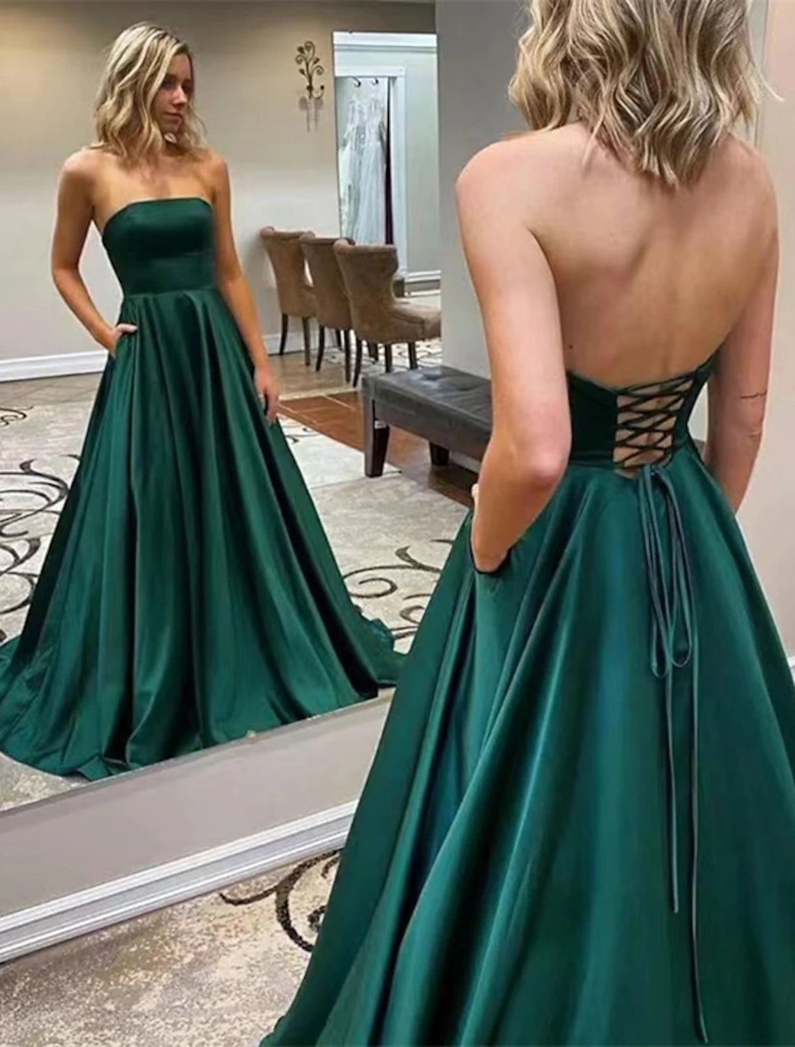 Wholesa A-Line Prom Dresses Maxi Dress Formal Wedding Guest Floor Length Sleeveless Strapless Jersey Backless with Slit