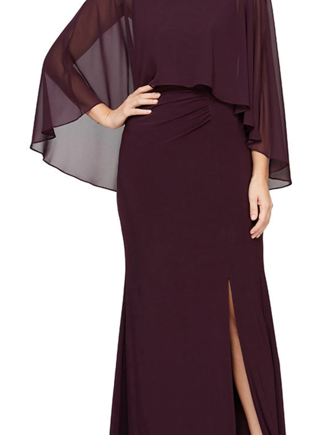 Wholesa A-Line Mother of the Bride Dress Wedding Guest Elegant Jewel Neck Ankle Length Chiffon Long Sleeve with Sequin Split Front Ruching