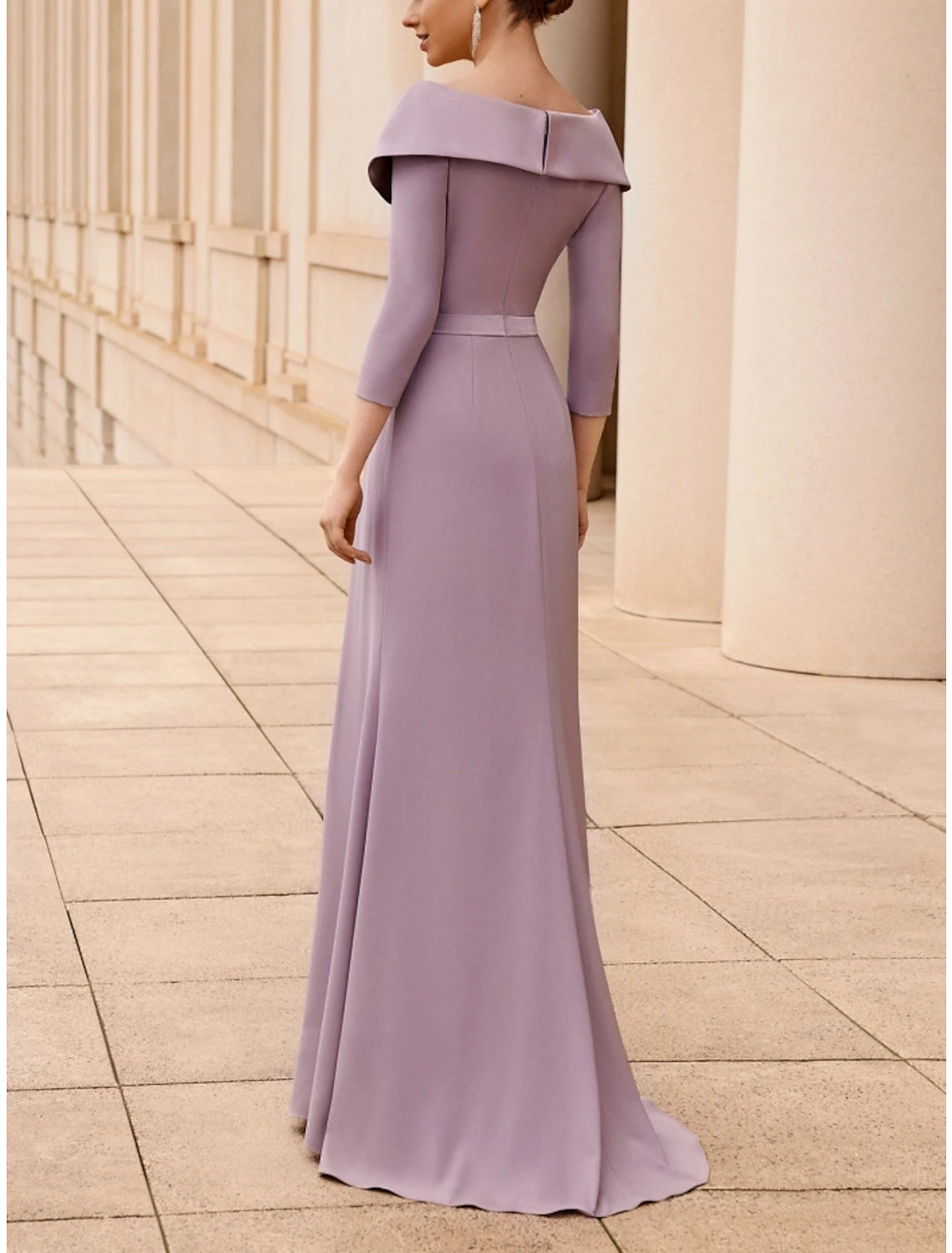 Wholesa A-Line Mother of the Bride Dress Wedding Guest Elegant V Neck Sweep / Brush Train Stretch Chiffon Half Sleeve with Appliques Ruching