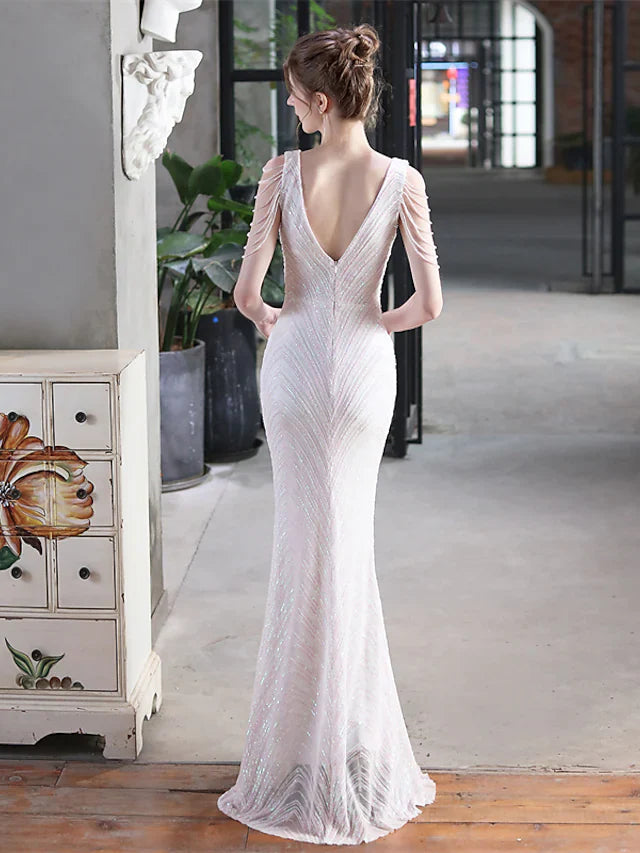 Wholesa Mermaid / Trumpet Evening Gown Sexy Dress Formal Floor Length Sleeveless V Neck Sequined with Sequin Tassel
