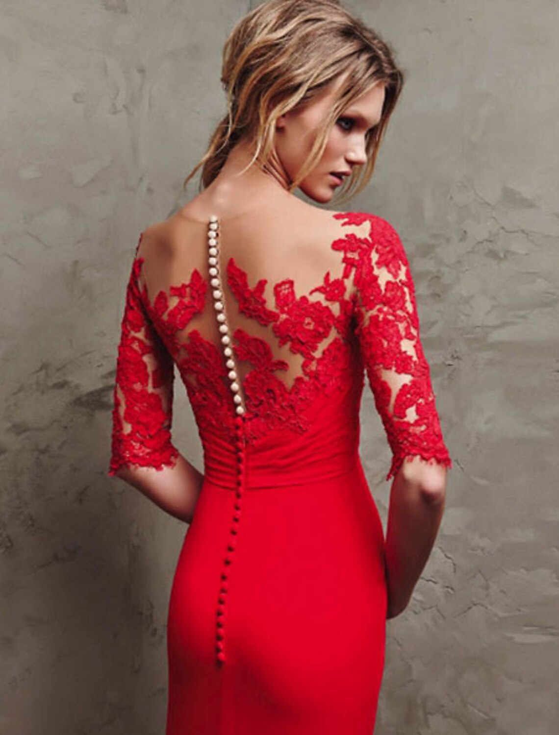 Wholesa  Sheath Christmas Red Green Dress Elegant Formal Evening Dress Sweetheart Neckline Half Sleeve Floor Length Chiffon with Ruffles Lace Insert