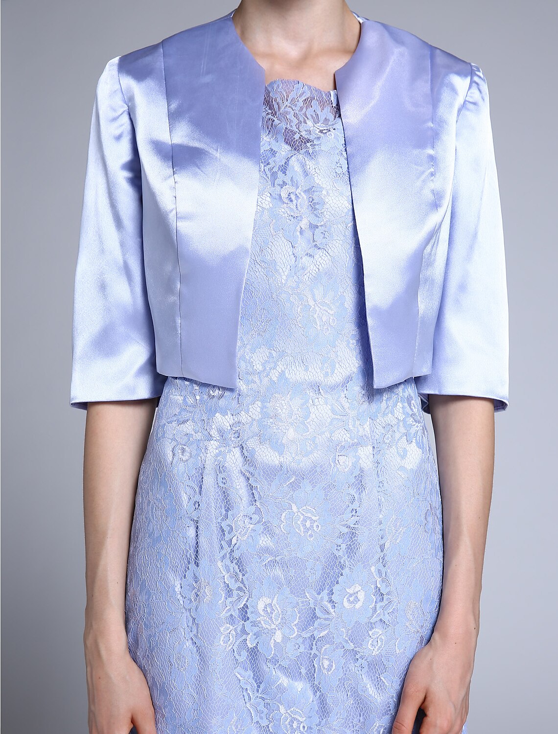 wholesale  Sheath / Column Mother of the Bride Dress Convertible Dress Scoop Neck Knee Length Satin Lace Half Sleeve No with Lace