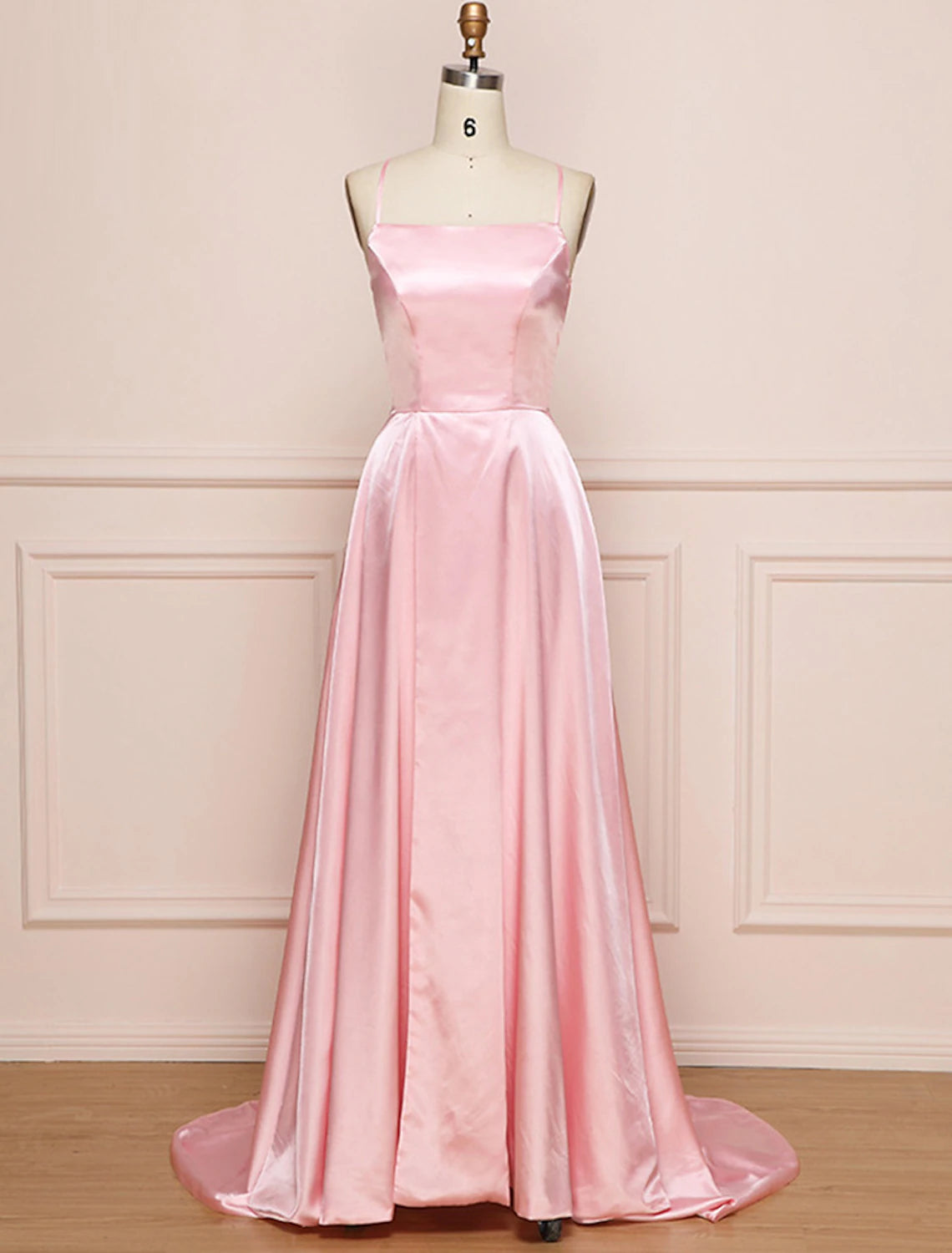 Wholesa A-Line Prom Dresses Minimalist Dress Party Wear Prom Sweep / Brush Train Sleeveless Spaghetti Strap Satin with Pleats Slit