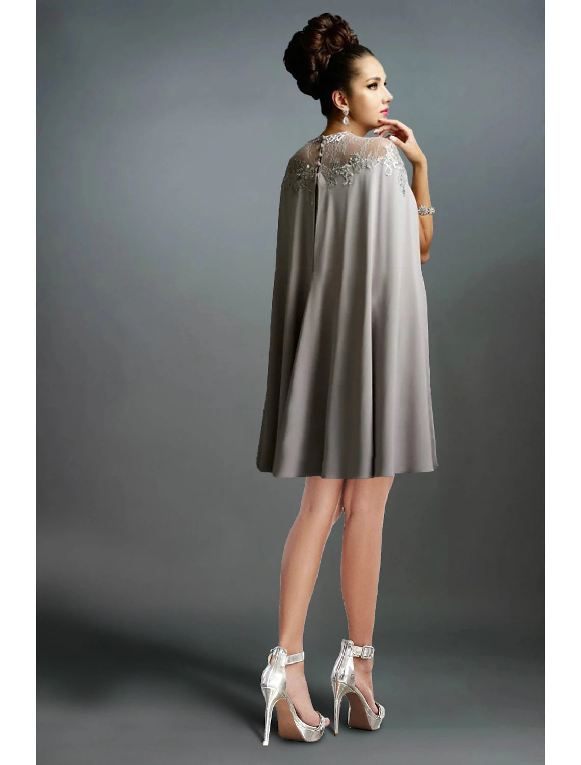 Wholesa Mermaid / Trumpet Evening Gown Vintage Dress Wedding Guest Kentucky Derby Knee Length Sleeveless Off Shoulder Capes Stretch Fabric with Ruched Ruffles Embroidery