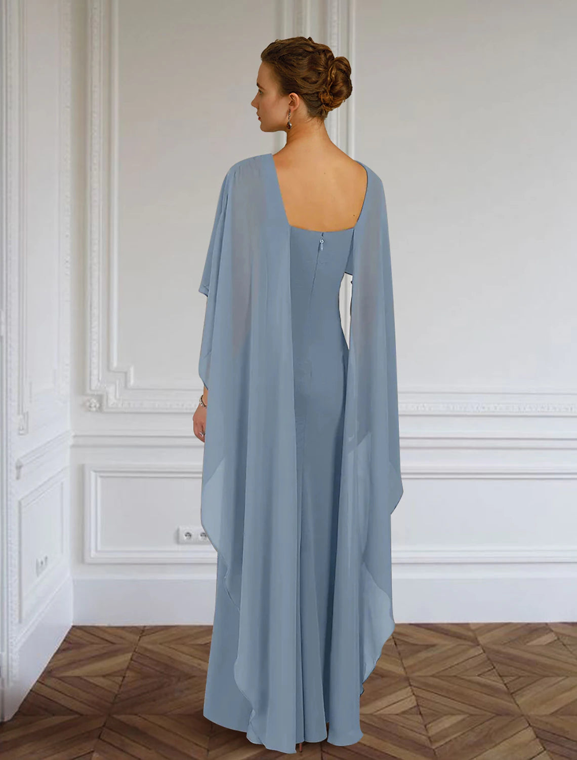 Wholesa  Sheath / Column Mother of the Bride Dress Formal Wedding Guest Elegant Simple Jewel Neck Floor Length Chiffon Sleeveless with Side Draping Solid Color