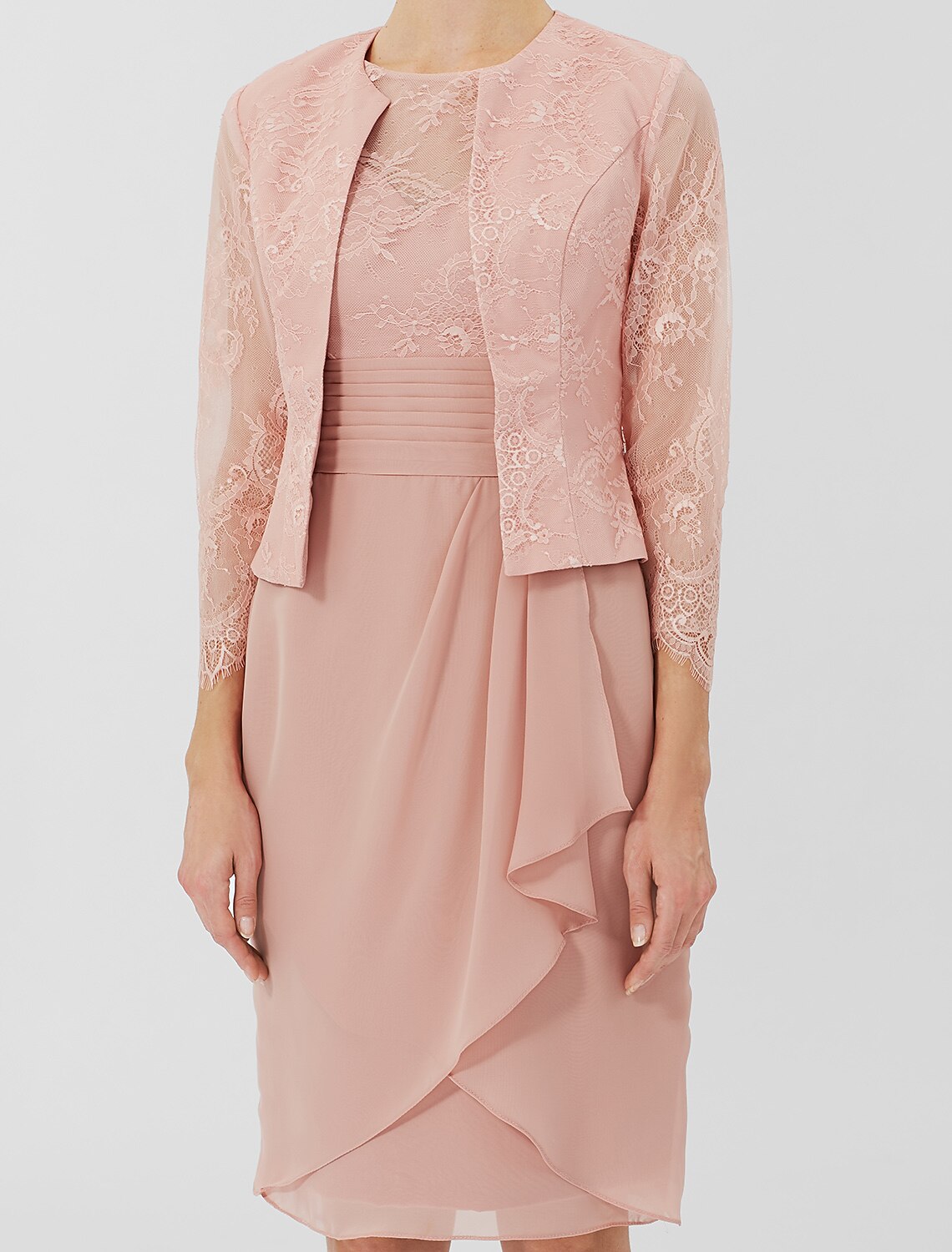 wholesale  Sheath / Column Mother of the Bride Dress Formal Classic & Timeless Elegant & Luxurious Convertible Dress Jewel Neck Knee Length Chiffon Sheer Lace 3/4 Length Sleeve with Sash / Ribbon