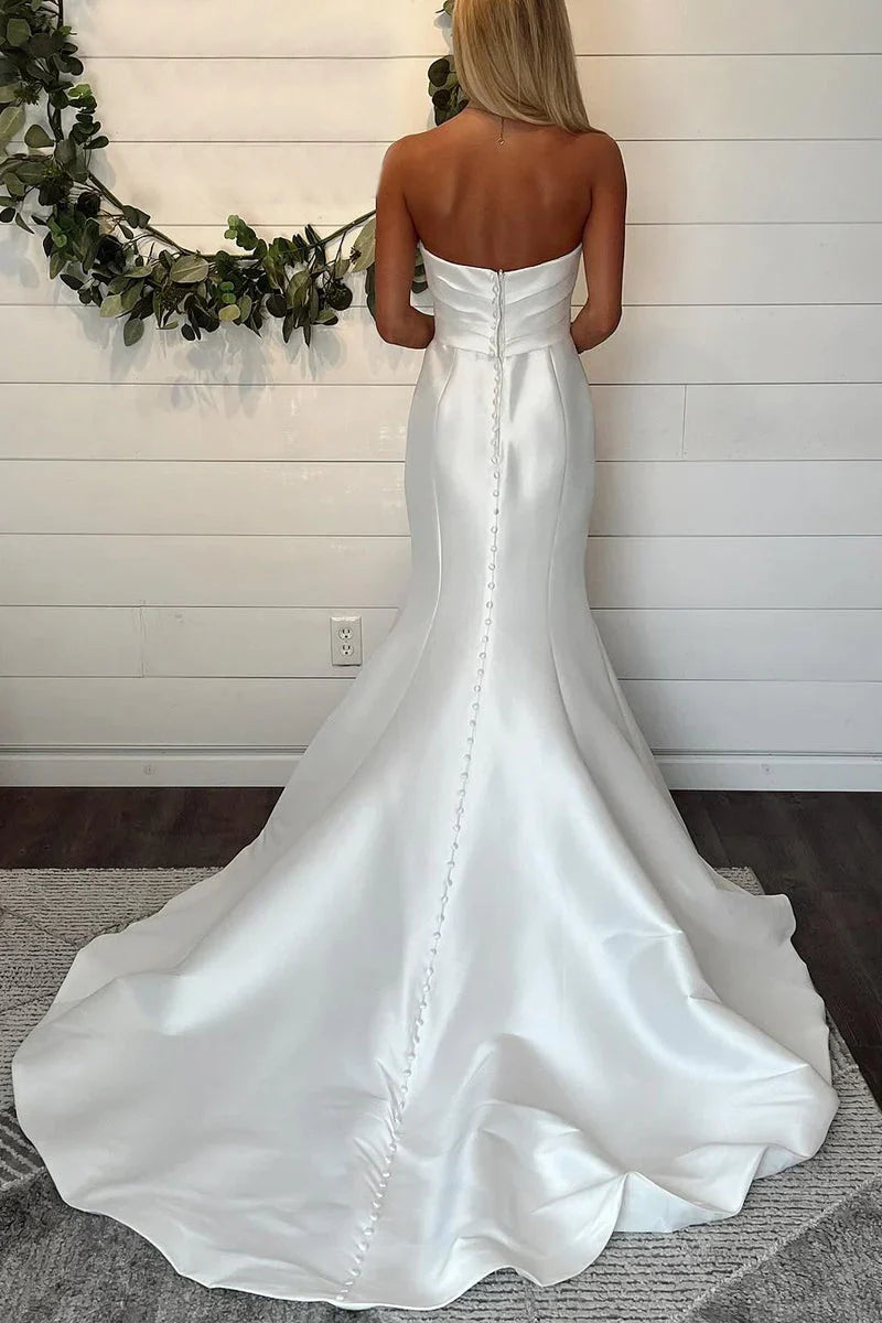 Wholesa Mermaid Strapless Satin Ball Gown Wedding Dresses