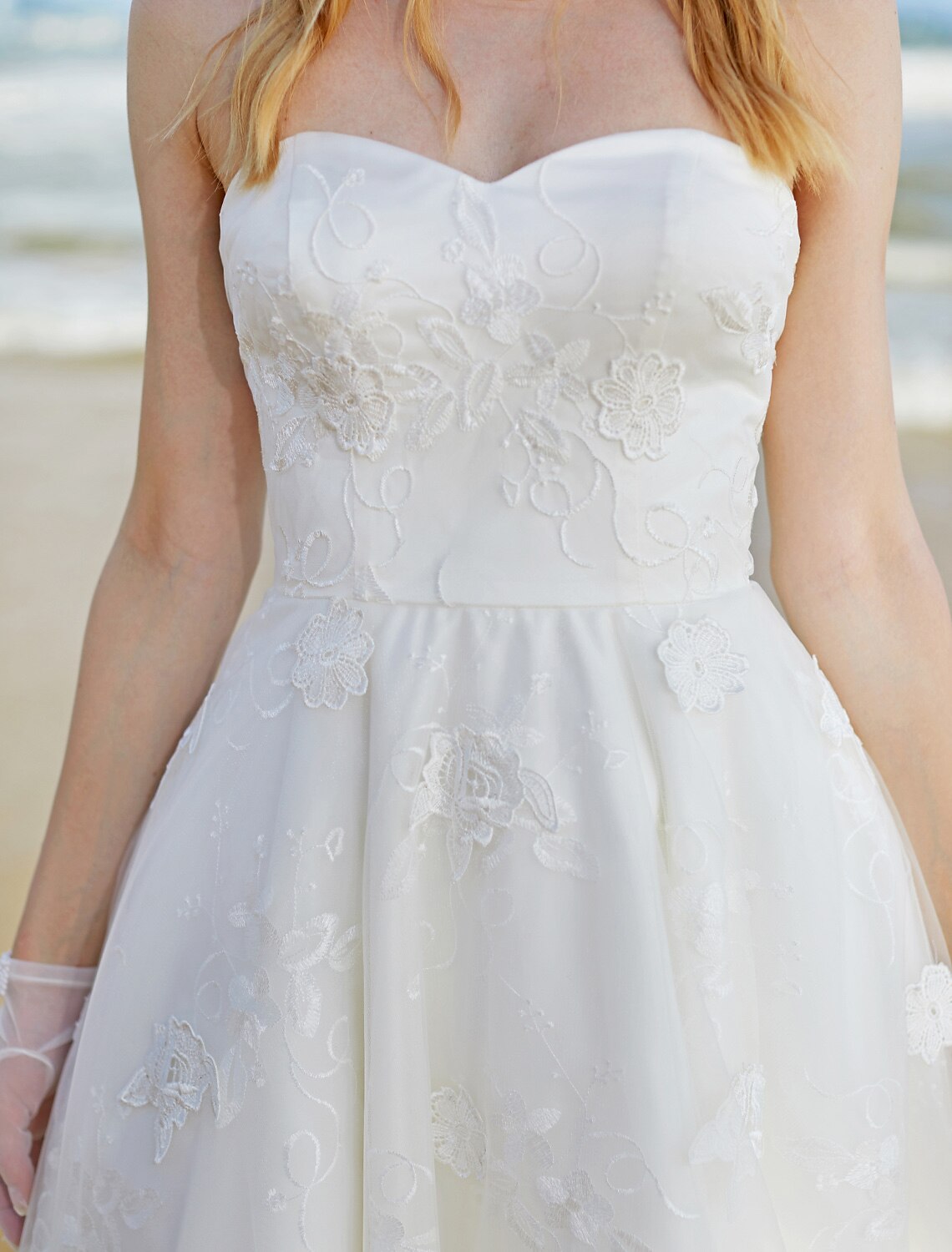 Wholesa Hall Boho Wedding Dresses A-Line Sweetheart Strapless Knee Length Lace Bridal Gowns With Lace