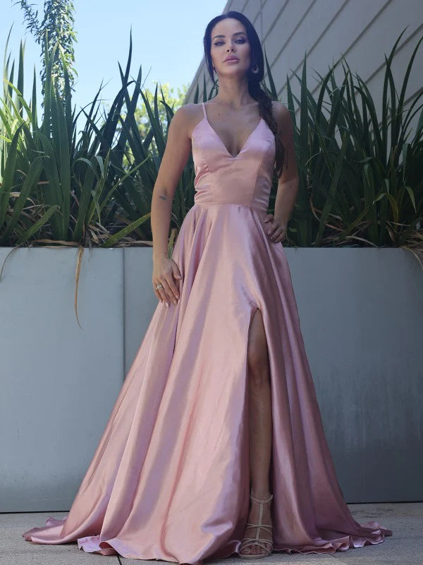 Wholesa A-Line Princess Silk like Satin Ruffles V-neck Sleeveless Dresses