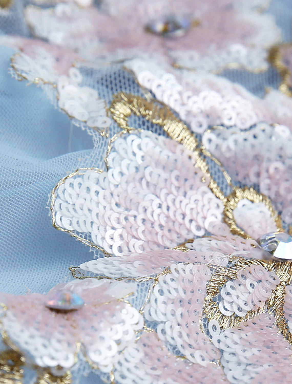 Wholesa Ball Gown Elegant Floral Puffy Quinceanera Engagement Dress Illusion Neck 3/4 Length Sleeve Floor Length Tulle with Pleats Appliques