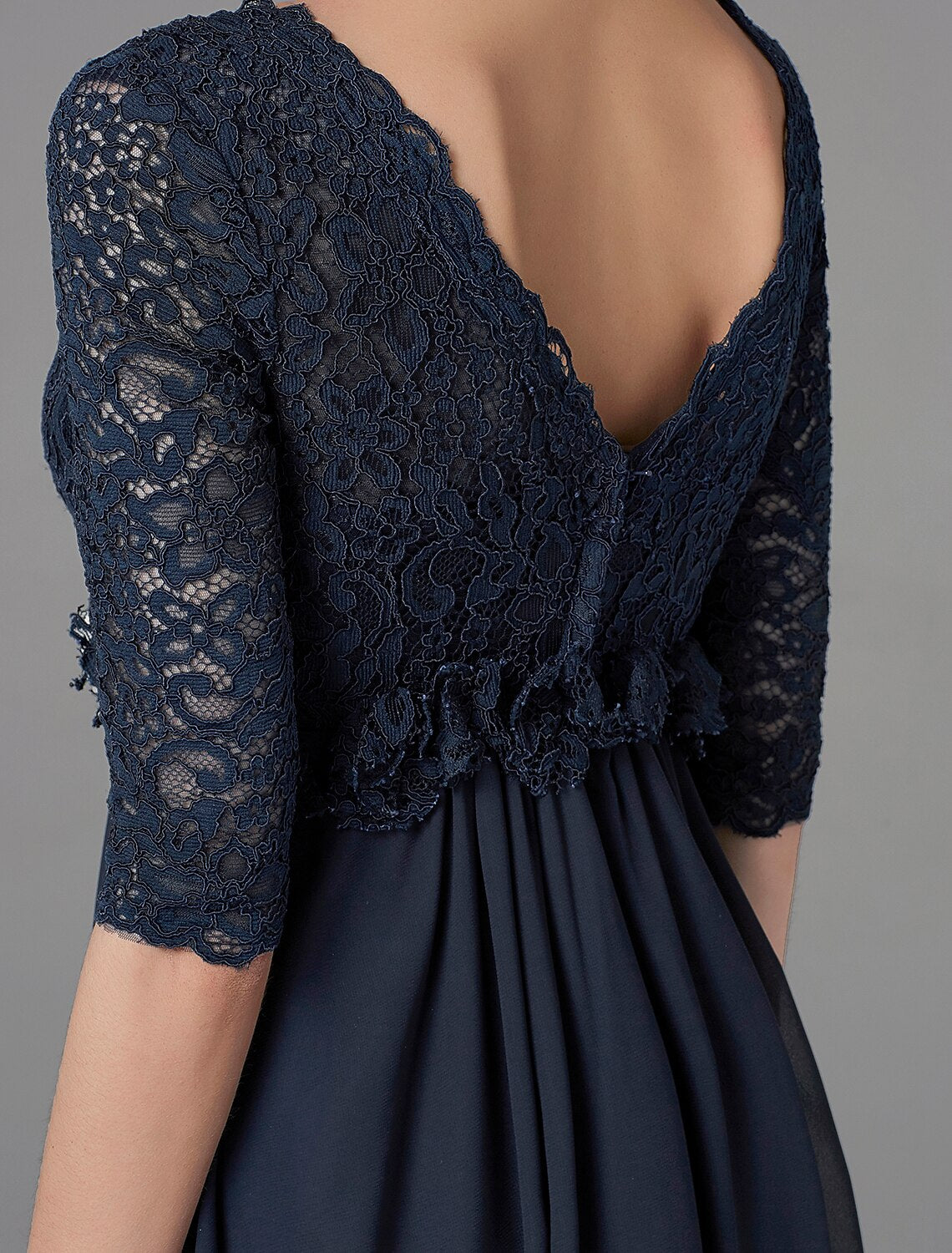 wholesale   A-Line Mother of the Bride Dress Elegant & Luxurious V Neck Floor Length Chiffon Lace Half Sleeve with Lace Bow(s)