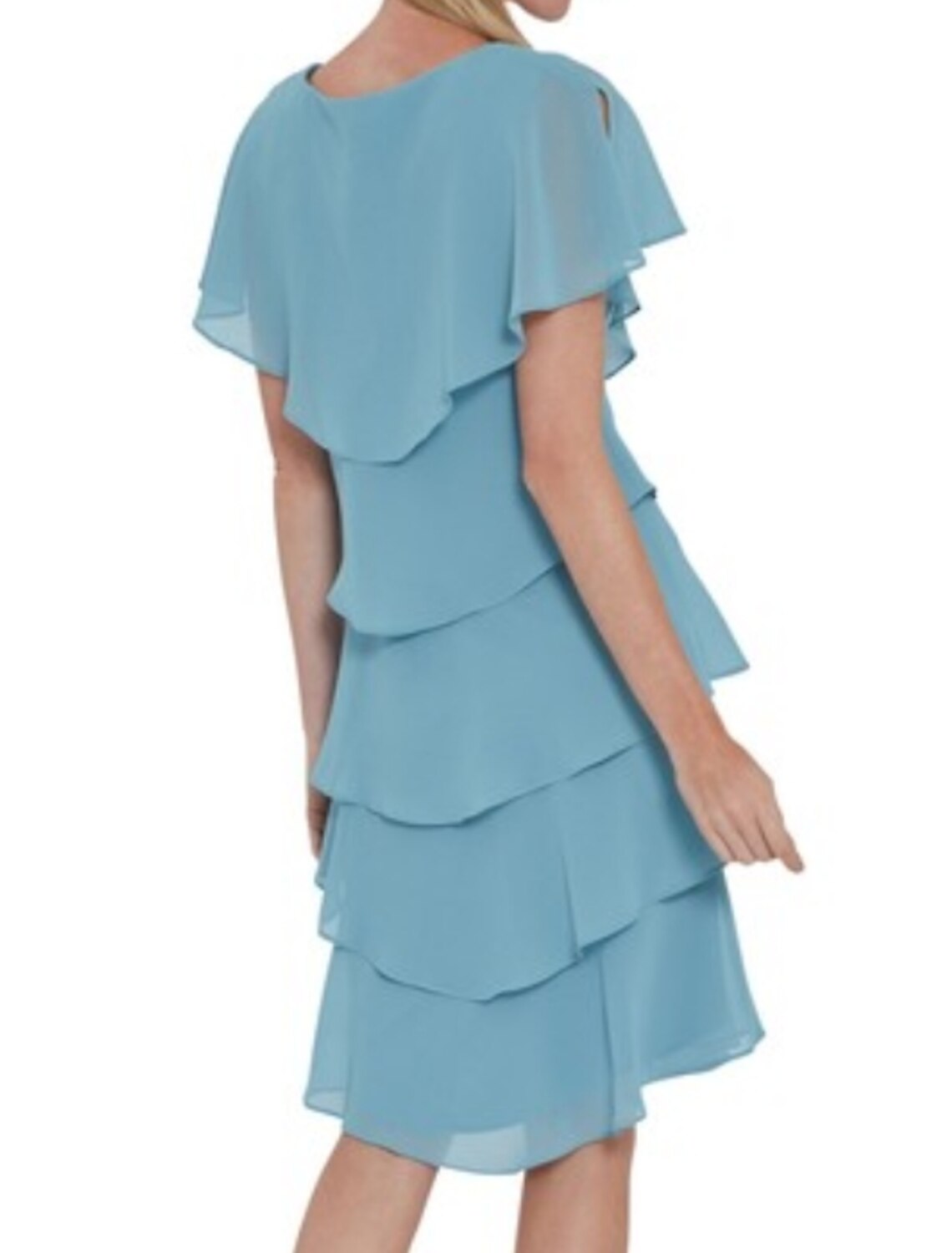 wholesale  Sheath / Column Mother of the Bride Dress Elegant V Neck Knee Length Chiffon Short Sleeve with Cascading Ruffles