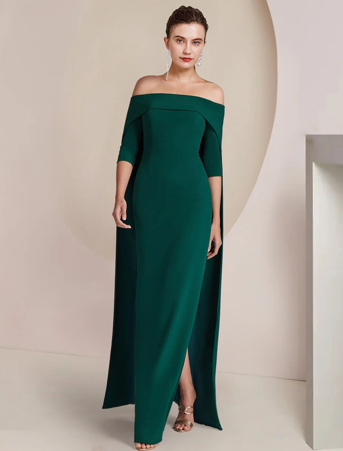 wholesale   Sheath / Column Mother of the Bride Dress Formal Wedding Guest Elegant Strapless Floor Length Stretch Fabric Half Sleeve with Solid Color