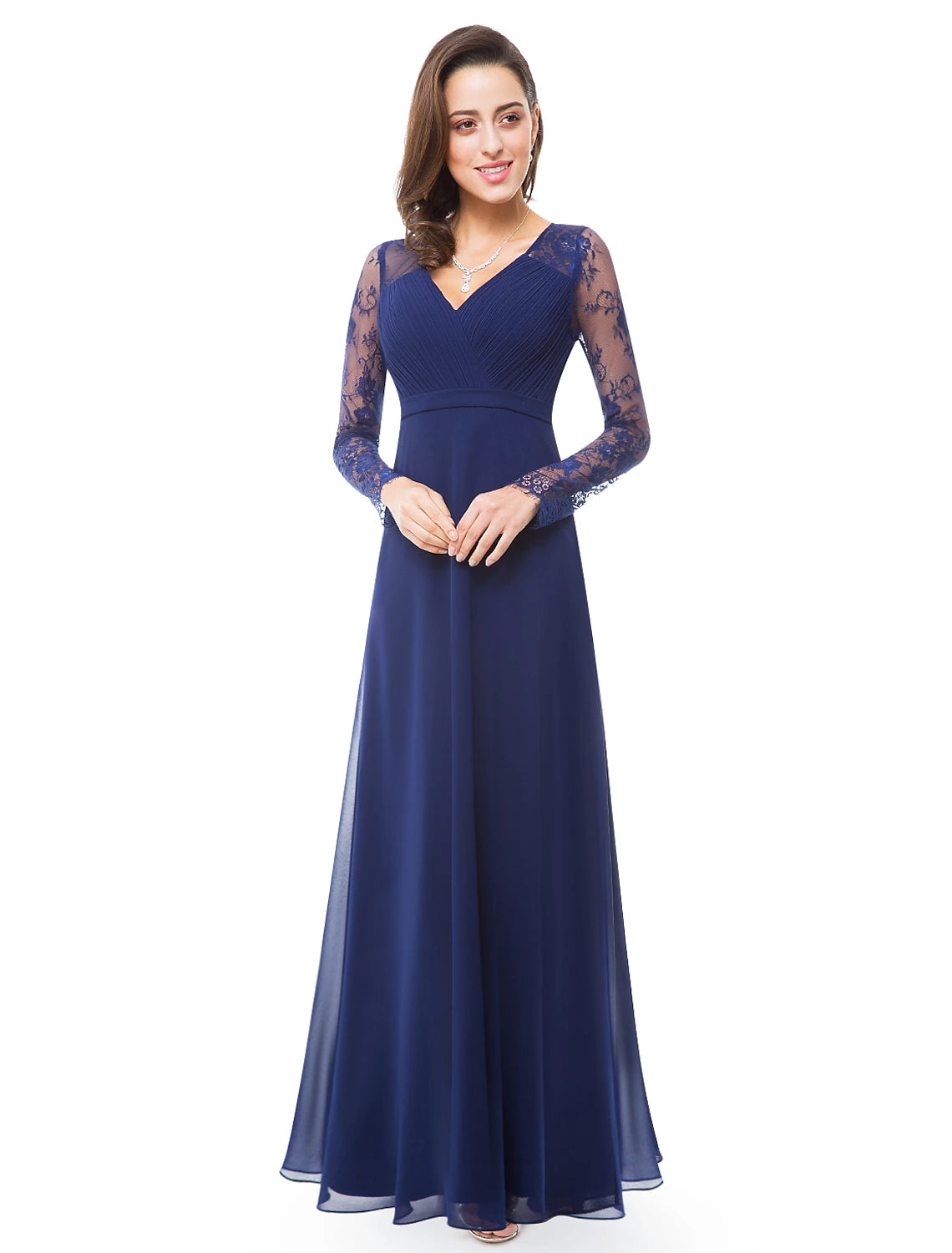wholesaA-Line Evening Gown Elegant Dress Wedding Guest Formal Evening Floor Length Long Sleeve V Neck Chiffon with Sash / Ribbon Ruched Lace Insert