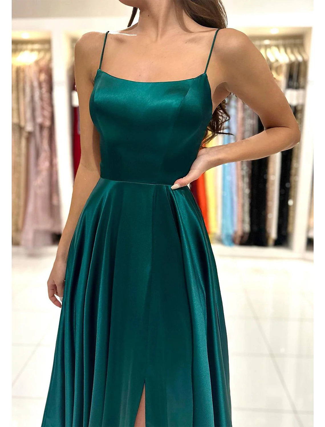 Wholesa  A-Line Prom Dress Red Green Dresses Empire Dress Red Green Dress Formal Prom Floor Length Sleeveless Sweetheart Imitation Silk Backless with Pleats