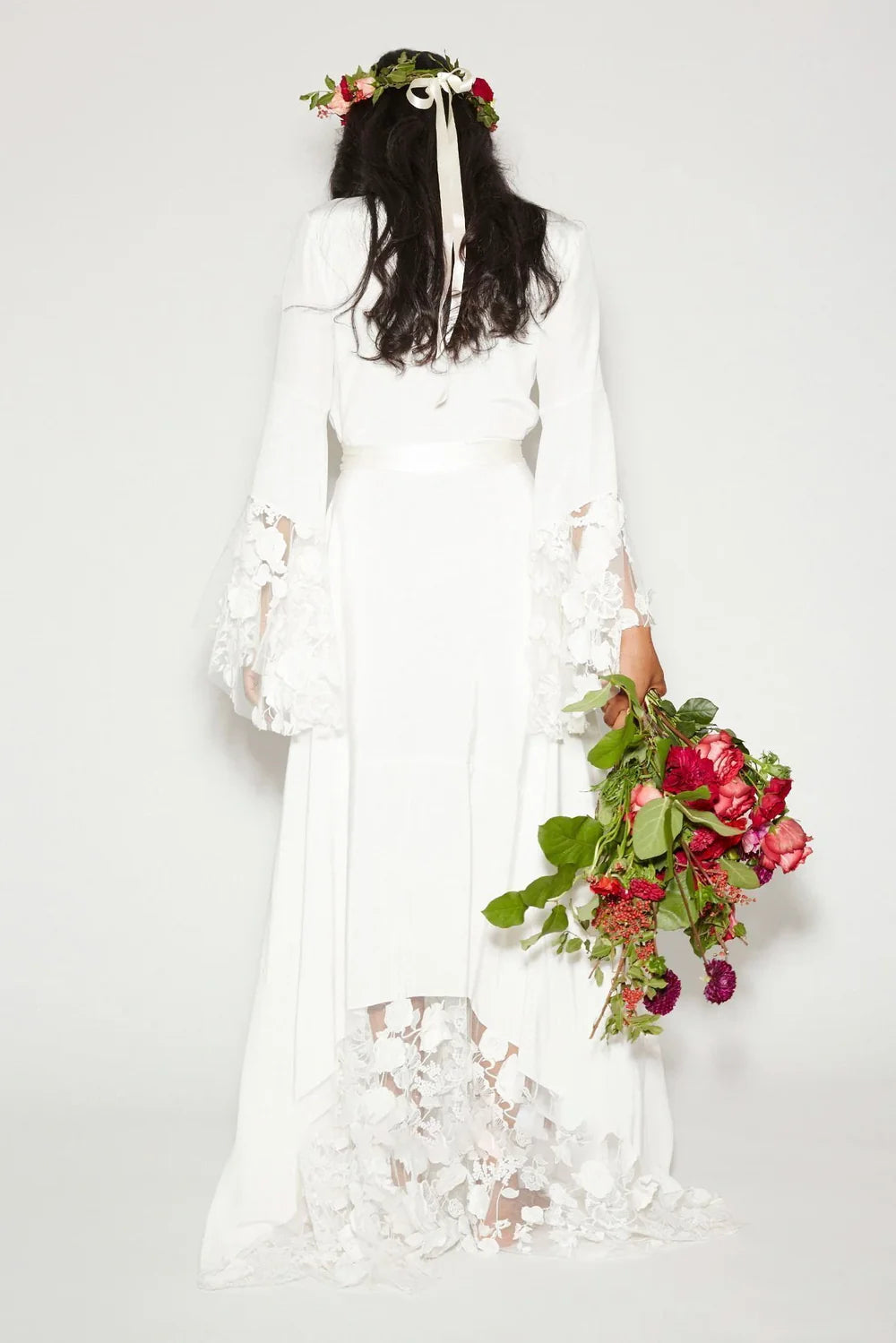 Wholesa Bohemian Long Sleeve V-Neck Lace Wedding Dress