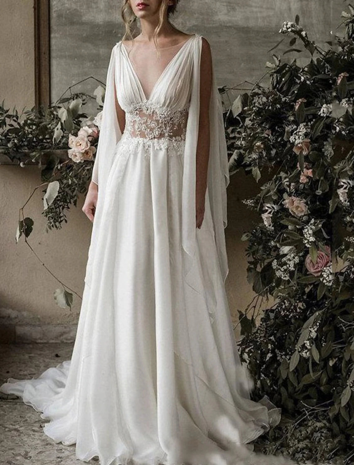 Wholesa Simple Wedding Dresses Wedding Dresses A-Line V Neck Short Sleeve Tea Length Satin Bridal Gowns With Pleats Solid Color