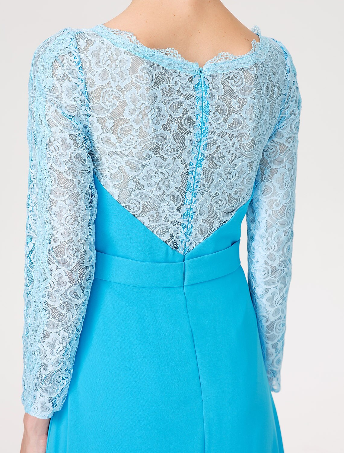 Wholesa A-Line Ball Gown Scoop Neck Floor Length Chiffon Lace Mother of the Bride Dress with Sash