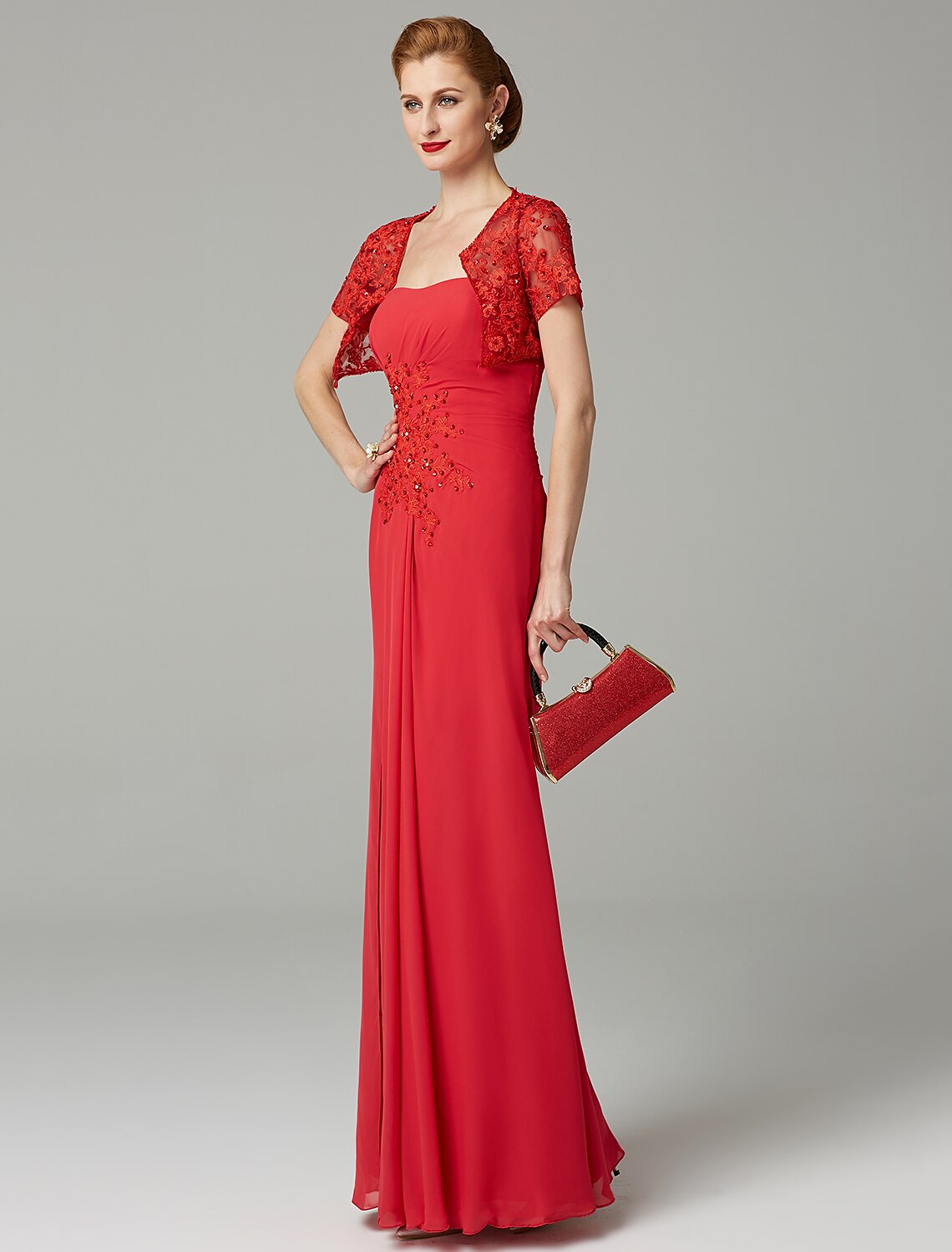 wholesale  Sheath / Column Mother of the Bride Dress Strapless Floor Length Chiffon Beaded Lace Sleeveless yes with Pleats Beading Split Front