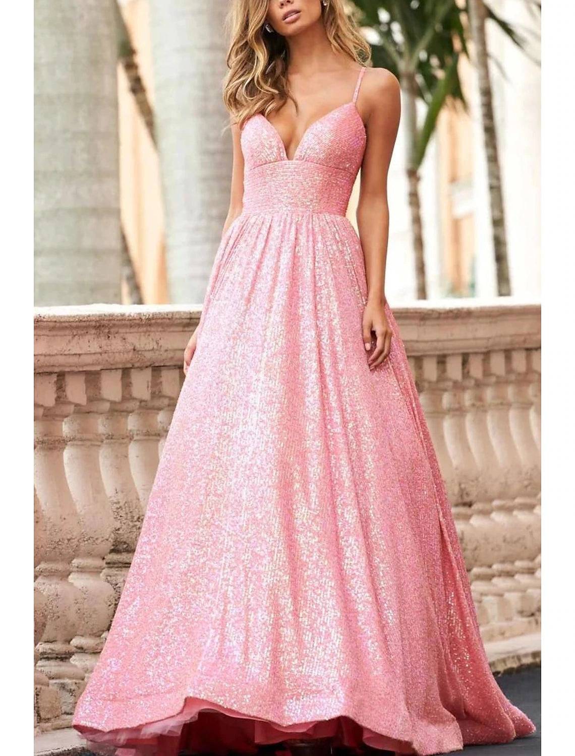 Wholesa  A-Line Prom Dresses Elegant Dress Formal Prom Sweep / Brush Train Sleeveless Spaghetti Strap Tulle with Sequin