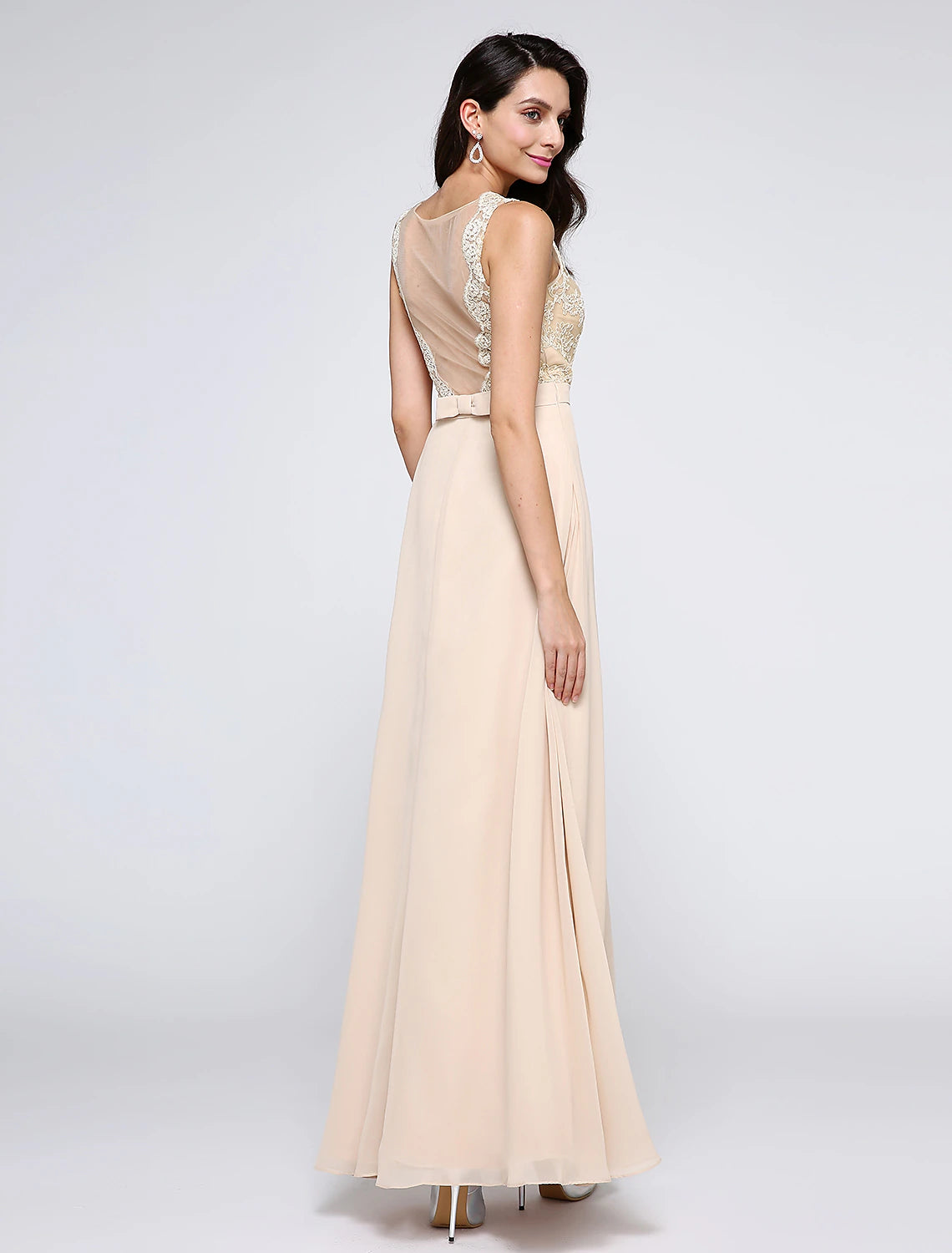 wholesale   Sheath / Column Beautiful Back Dress Holiday Cocktail Party Ankle Length Sleeveless Jewel Neck Chiffon with Lace