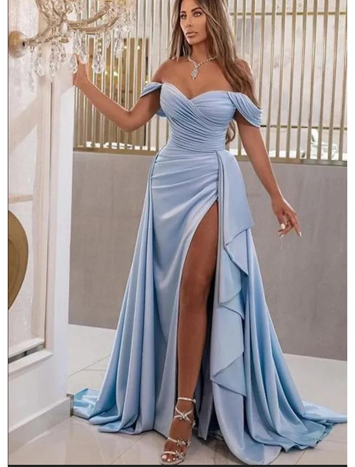 wholesale  A-Line Prom Dresses High Split Dress Prom Formal Evening Sweep / Brush Train Sleeveless Sweetheart Satin with Slit