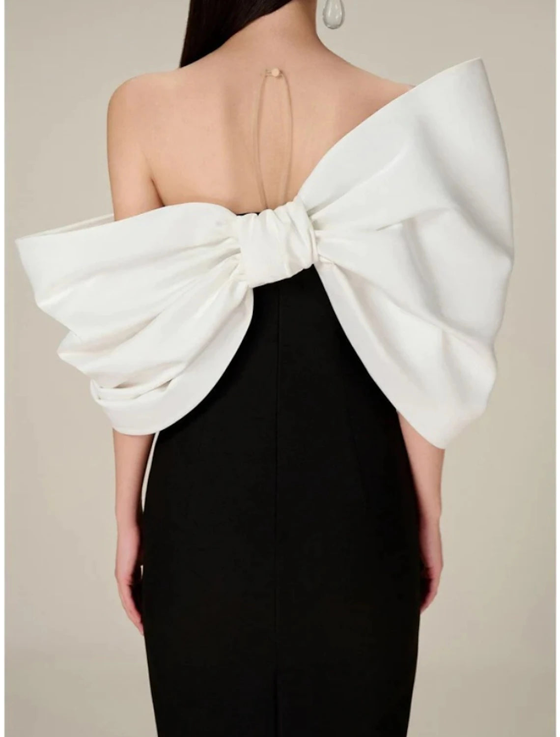 Wholesa  Sheath / Column Evening Gown Elegant Dress Formal Tea Length Half Sleeve Off Shoulder Satin with Bow(s) Ruched