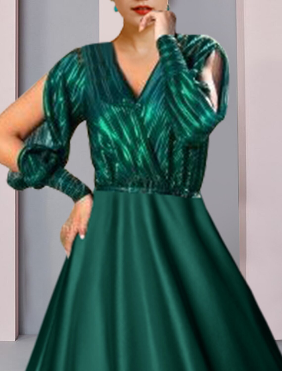 wholesale  A-Line Mother of the Bride Dress Formal Wedding Guest Party Sparkle & Shine V Neck Tea Length Satin Charmeuse Half Sleeve with Pleats