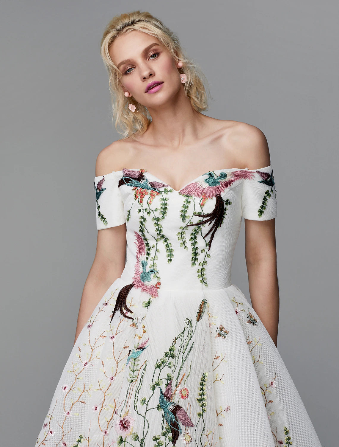 wholesale  Ball Gown Cute Dress Wedding Guest Cocktail Party Asymmetrical Short Sleeve Off Shoulder Polyester with Embroidery