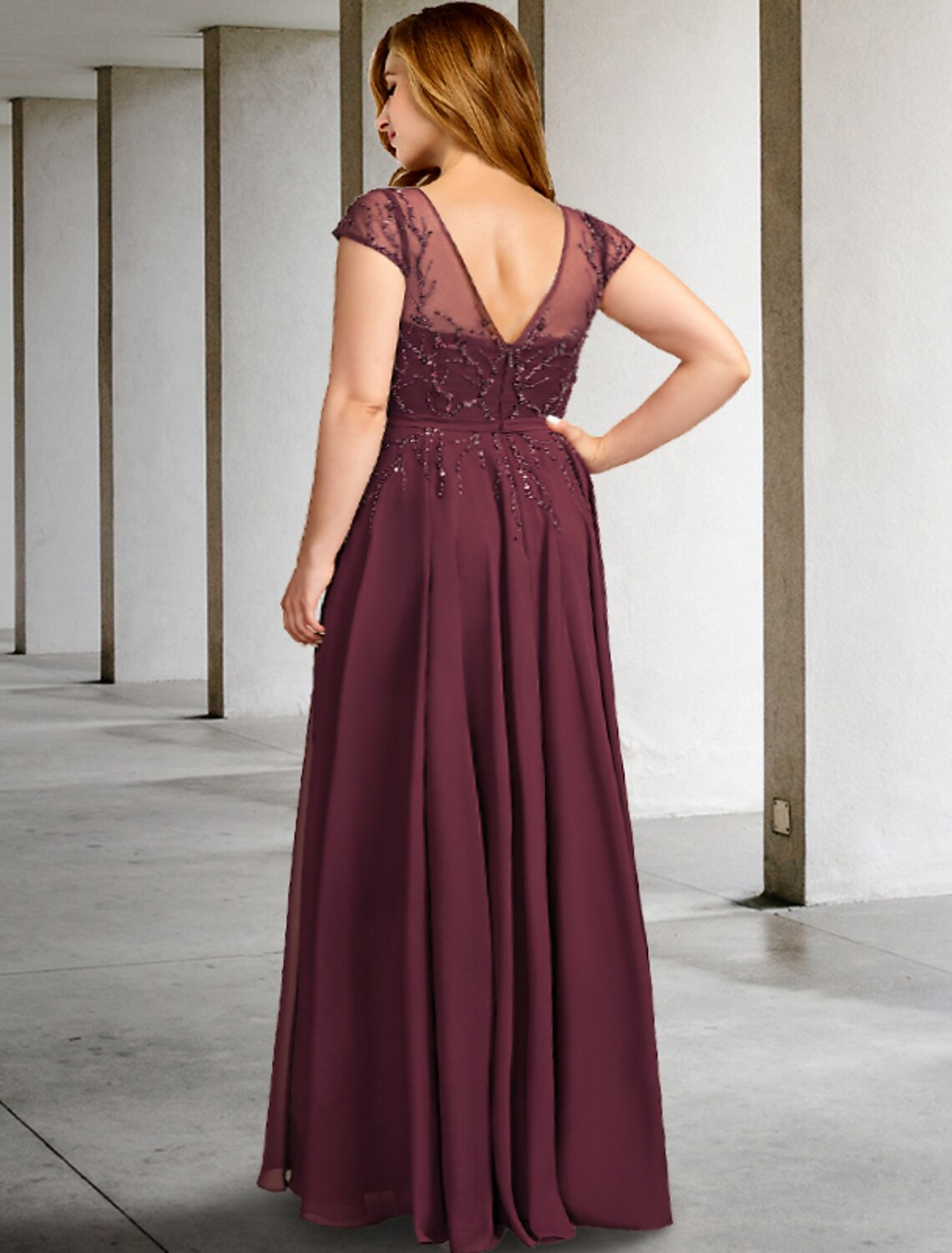 wholesale  A-Line Mother of the Bride Dresses Plus Size Hide Belly Curve Elegant Dress Formal Floor Length Short Sleeve V Neck Chiffon with Pleats Beading