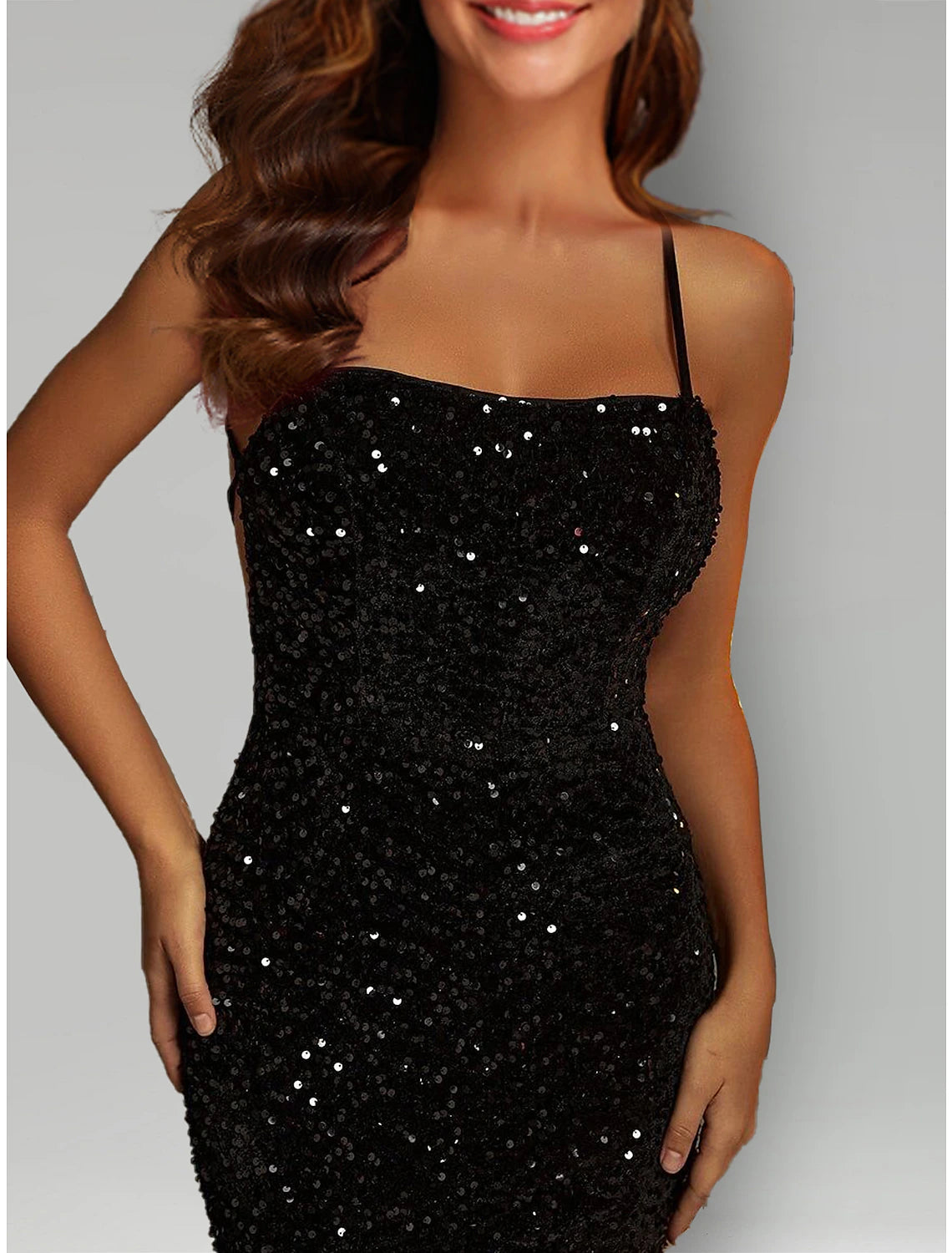 Wholesa Mermaid / Trumpet Evening Gown Sparkle & Shine Dress Formal Black Tie Sweep / Brush Train Sleeveless Halter Neck Sequined with Sequin