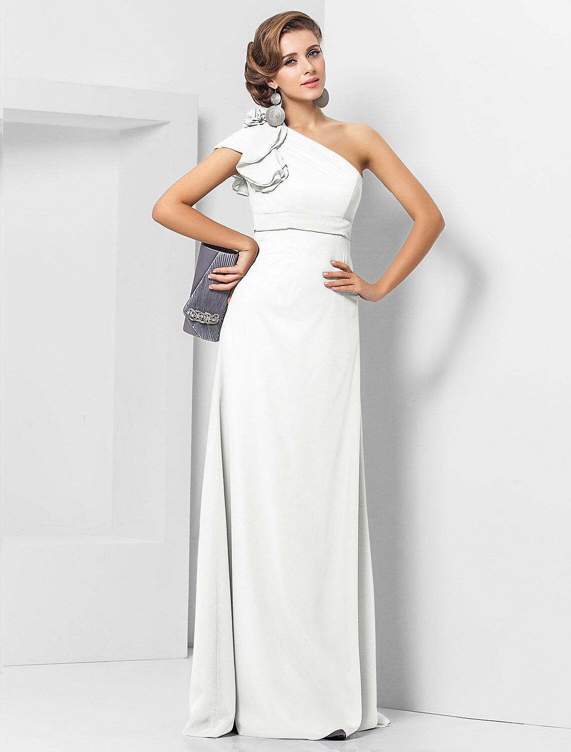 Wholesa Sheath / Column Elegant Dress Wedding Guest Formal Evening Floor Length Sleeveless One Shoulder Bridesmaid Dress Chiffon with Sash / Ribbon Appliques