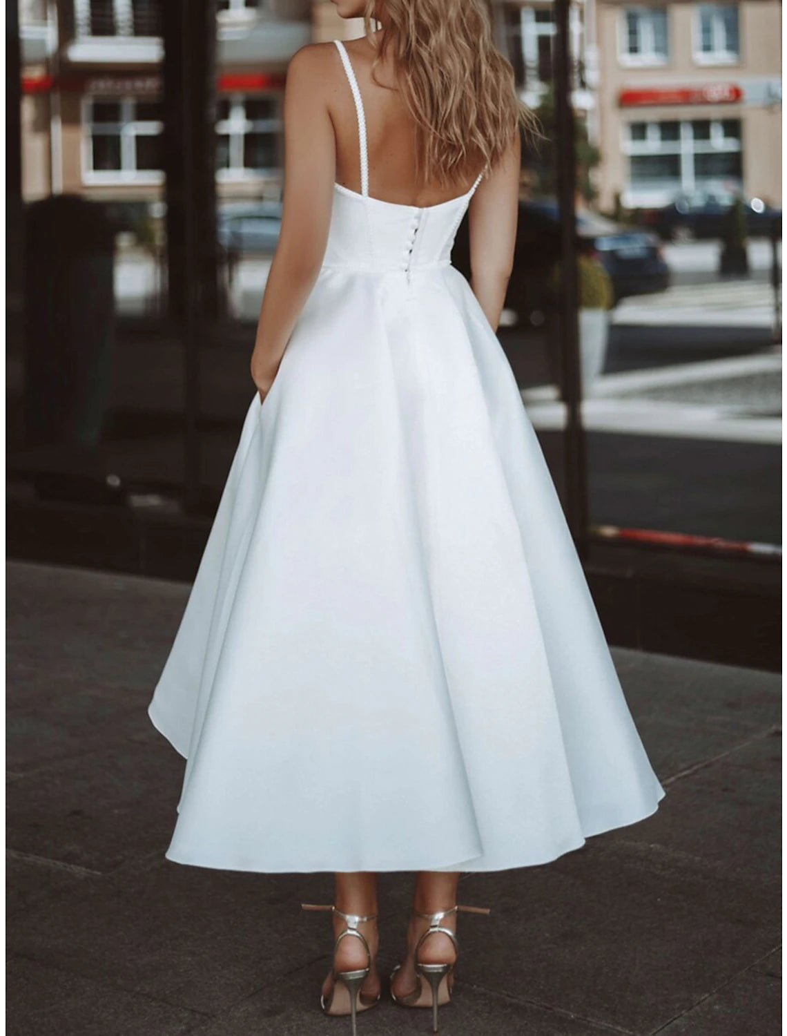 Wholesa Reception Simple Wedding Dresses Wedding Dresses A-Line V Neck Long Sleeve Tea Length Chiffon Bridal Gowns With Pleats