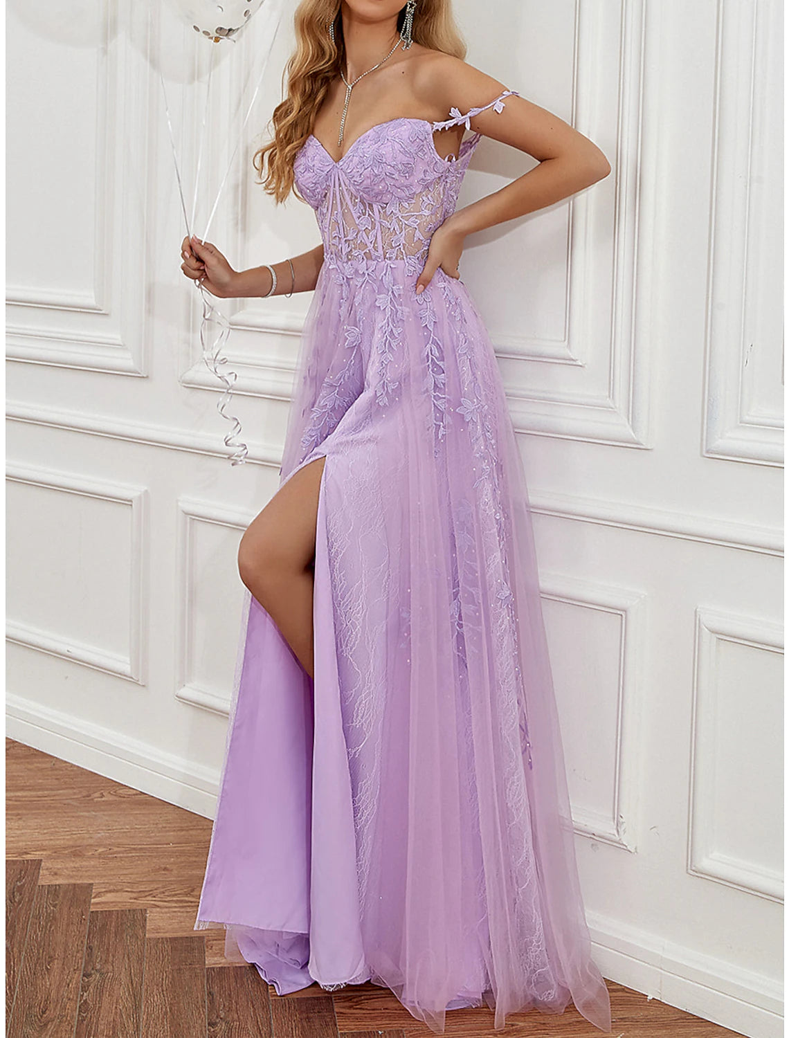wholesale  A-Line Prom Party Dress See Through Dress Formal Prom Sweep / Brush Train Sleeveless Sweetheart Tulle Backless with Beading Slit Appliques