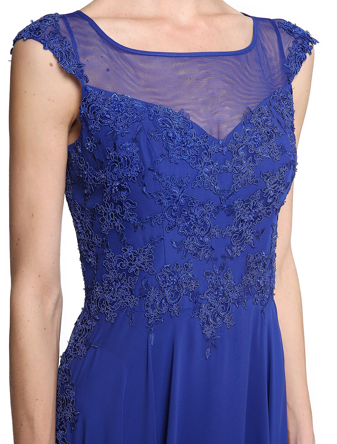 wholesale  A-Line Mother of the Bride Dress Elegant Jewel Neck Ankle Length Chiffon Lace Sleeveless with Appliques