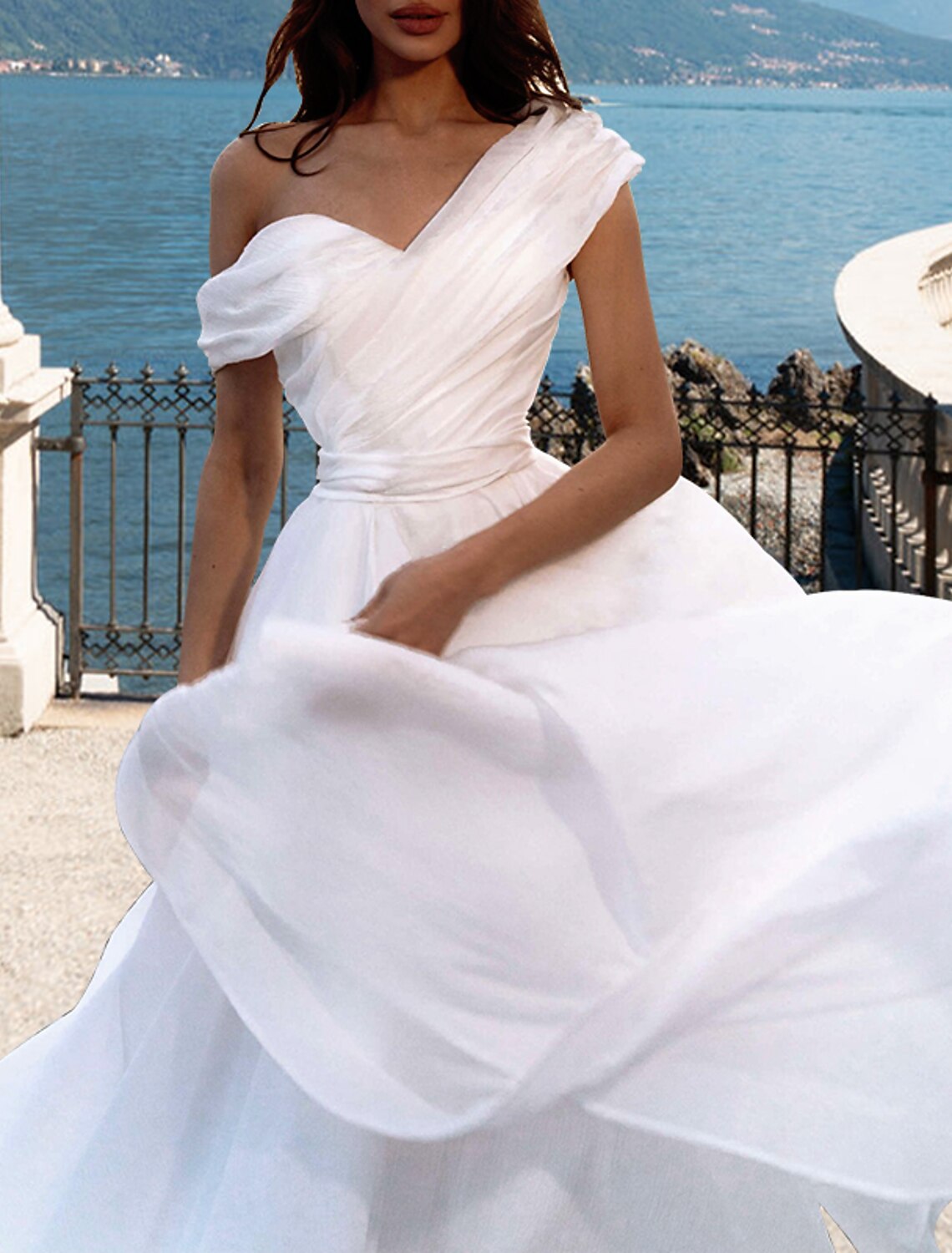 Wholesa  Beach Vintage Wedding Dresses A-Line Off Shoulder Cap Sleeve Court Train Organza Bridal Gowns With Pleats Ruched