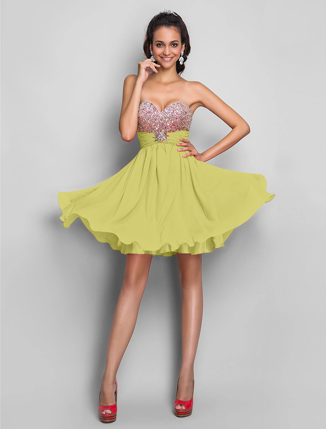 Wholesa A-Line Cute Dress Wedding Guest Cocktail Party Short / Mini Sleeveless Sweetheart Pink Dress Chiffon with Ruched Crystals Beading