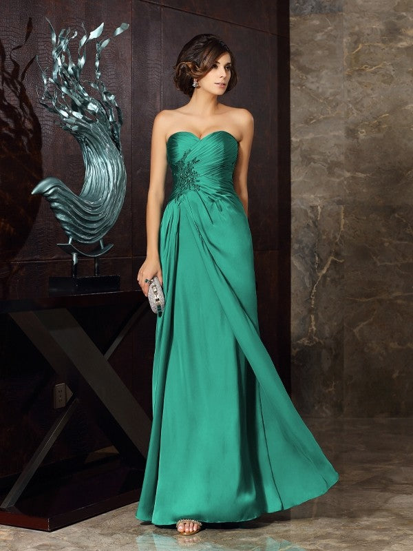 Wholesa Sheath/Column Sweetheart Beading Sleeveless Applique Long Satin Chiffon Mother of the Bride Dresses