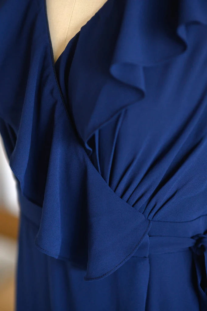 Wholesa Navy Blue Chiffon Wrap V Back Wedding Bridesmaid Dress Evening Dress