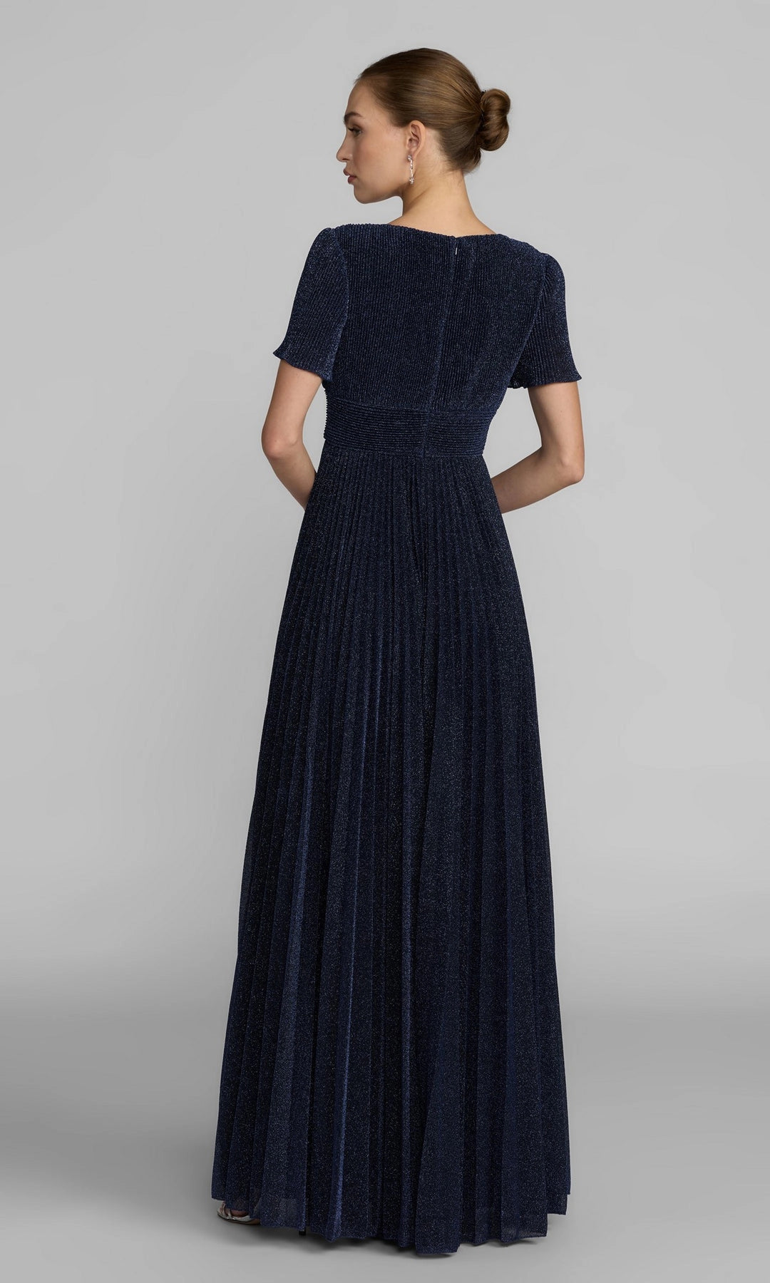 Shimmer A-Line V-Neck Flutter Sleeve Zipper Back Maxi Bridesmaid Prom Gown