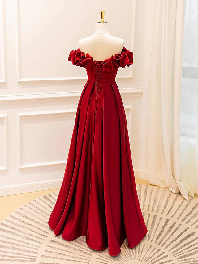 Wholesa Ball Gown A-Line Evening Gown Empire Dress Prom Floor Length Sleeveless V Neck Jersey with Pleats Strappy