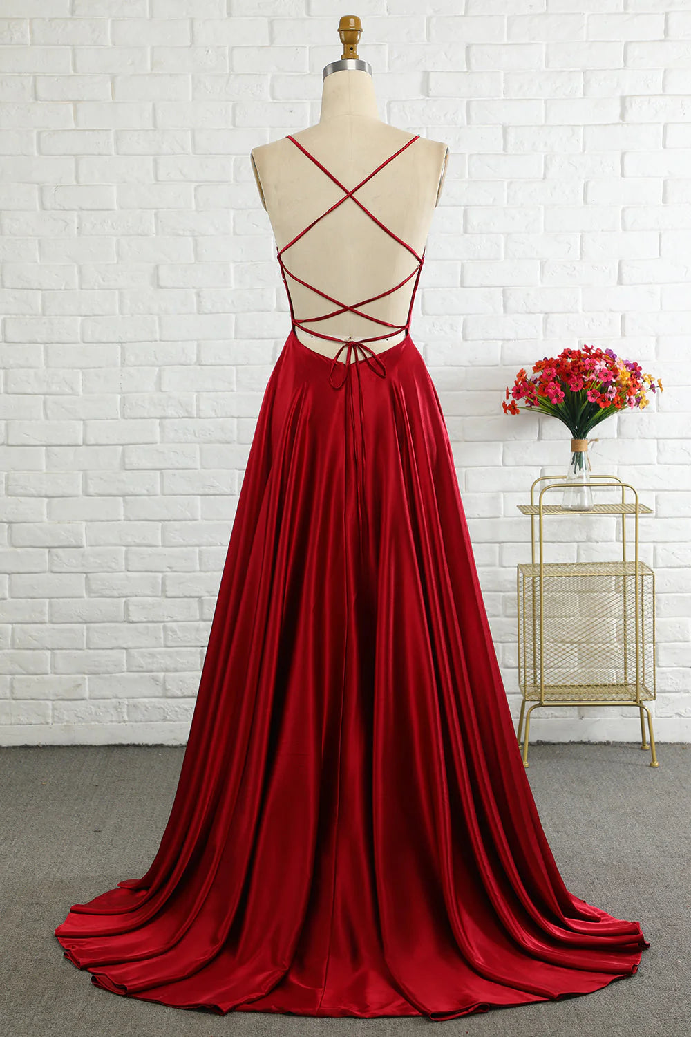 Wholesa A-Line Spaghetti Straps Long Prom Dress with Cirss Cross Back