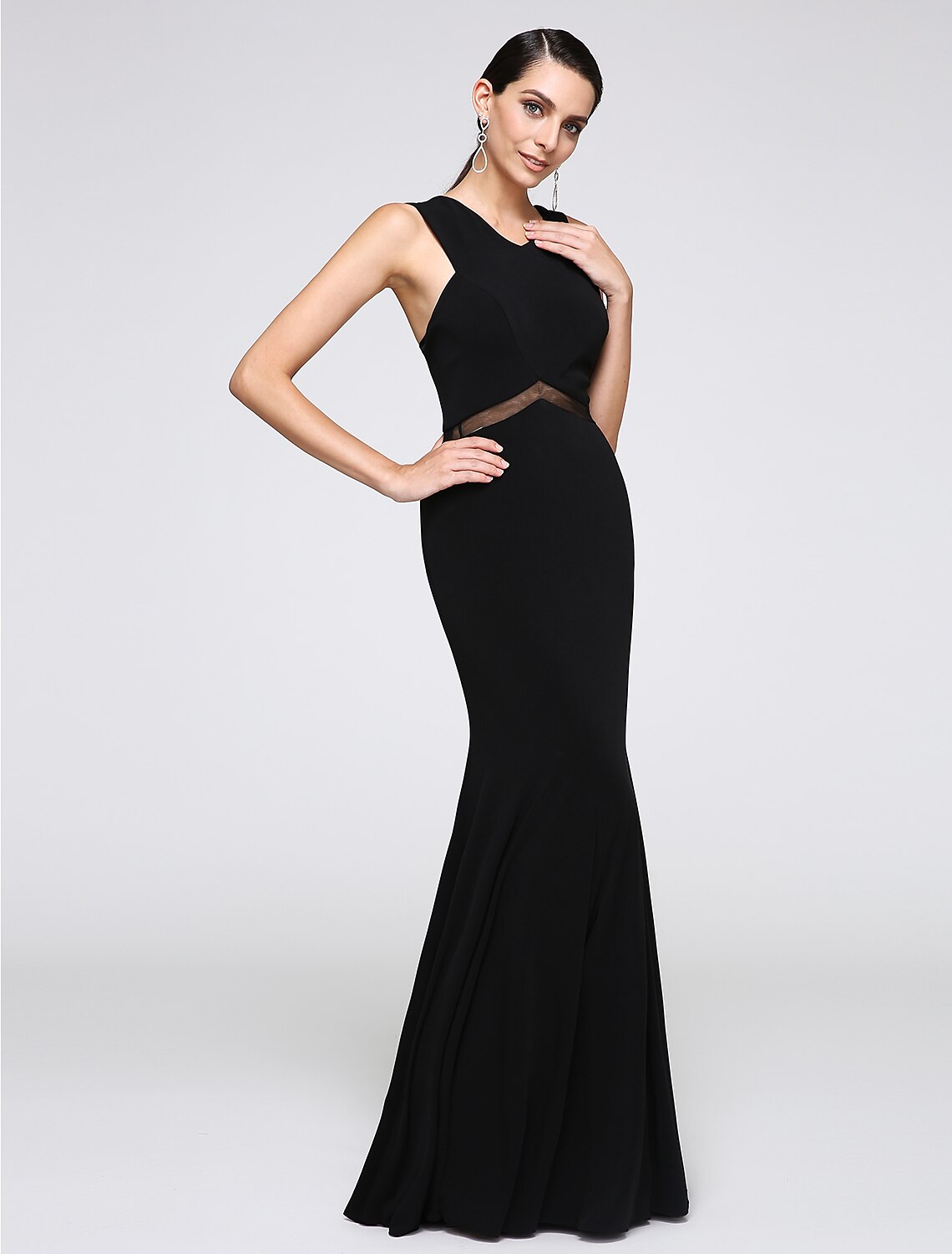 Wholesa  Mermaid / Trumpet Cross Front / Y Neck Floor Length Jersey Minimalist Holiday / Cocktail Party / Formal Evening Dress with Lac