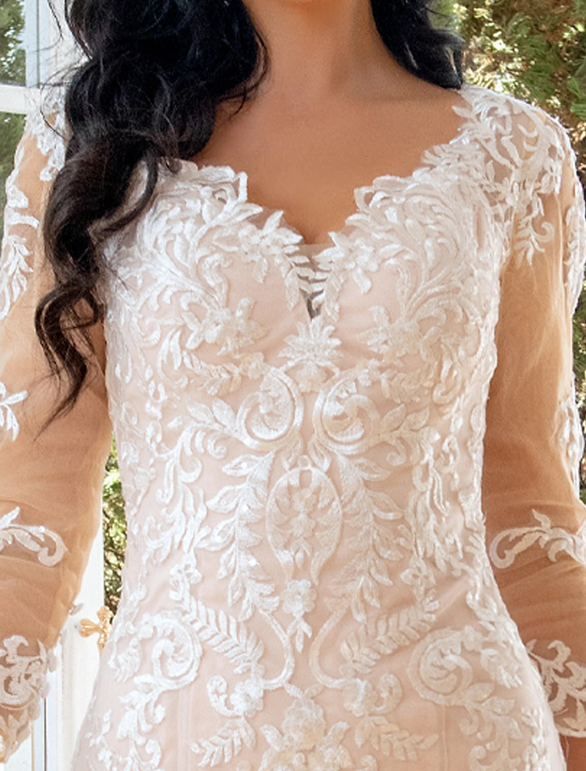 wholesale  Engagement Formal Fall Wedding Dresses Mermaid / Trumpet Sweetheart Long Sleeve Sweep / Brush Train Lace Bridal Gowns With Appliques