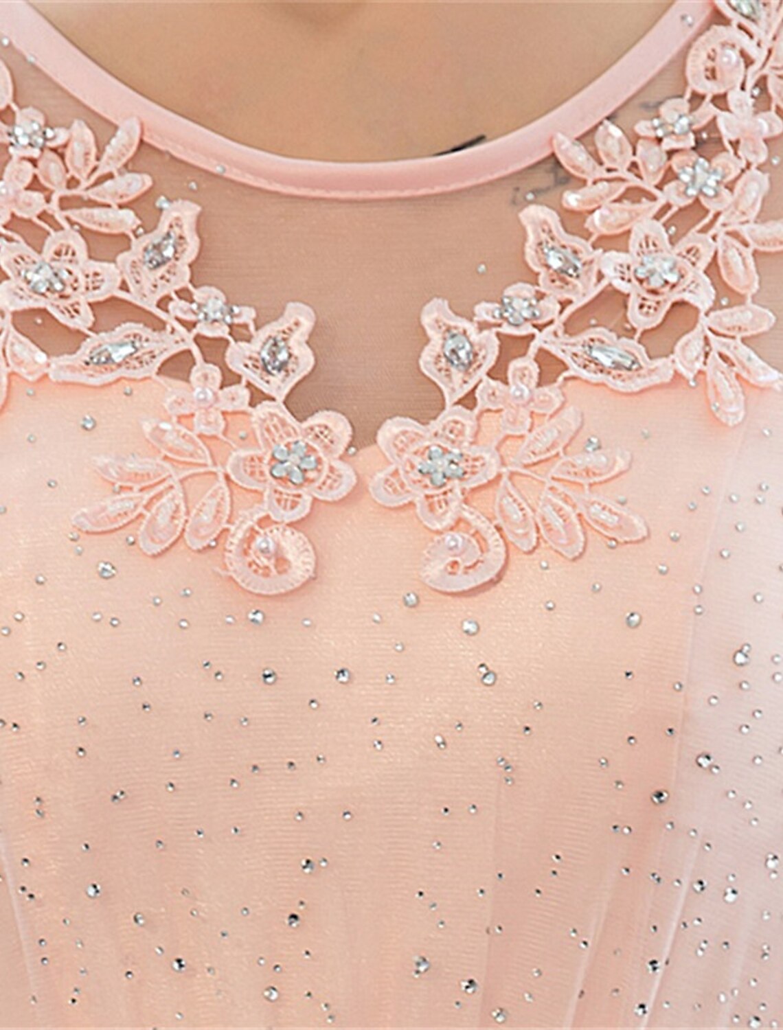 Wholesa Sheath / Column Dress Wedding Guest Prom Floor Length Sleeveless Illusion Neck Satin with Crystals Appliques